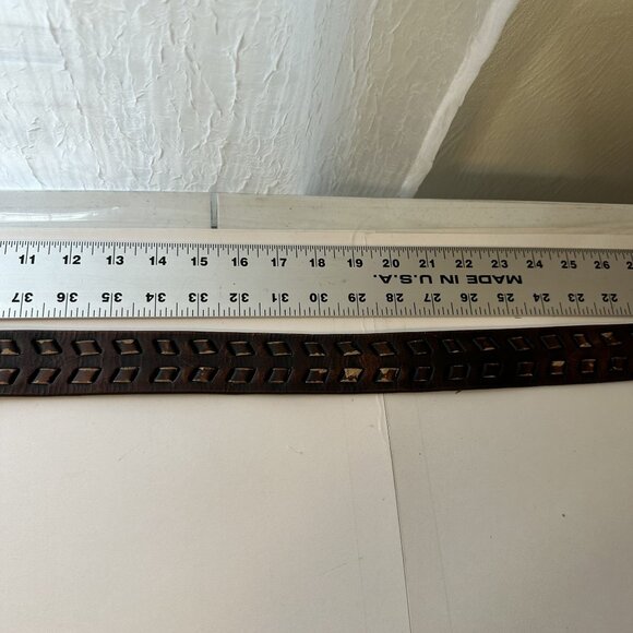 Vintage Brown Leather Belt Rustic Buckle Cutout Design 1.5 in 2X 43 in Everyday - Picture 4 of 11